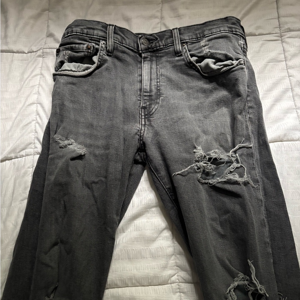 Men's Distressed Gray Jeans